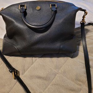 Tory Burch Black Pebbled Satchel with Shoulder Strap